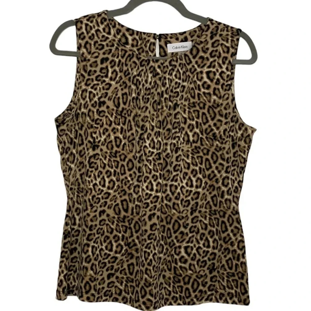 Calvin Klein Leopard Print Pleated Top